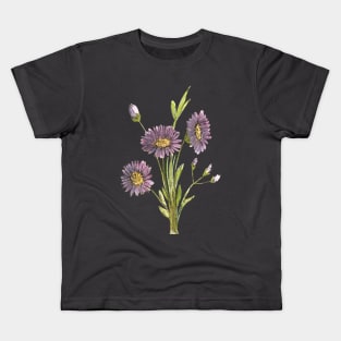 Purple Aster Flowers Watercolor Painting Kids T-Shirt